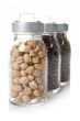 Glass jars of chickpeas, red beans and lentils