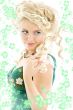 lady in emerald dress with flowers