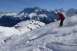 Red skiers  with Dents du Midi