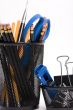 Desktop baskets with pencils and clips