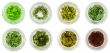 Eight bowls of green tea