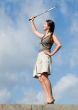 woman playing badminton