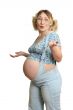 Expectant mother on white background