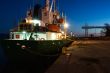 Ship at harbor at dusk