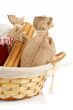 Burlap sac, jam jar, cinnamon and