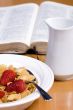 Cereal with Strawberries and bible