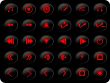 Black and red media buttons