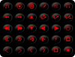 Black and red media buttons