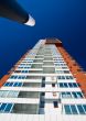 skyscraper against deep blue sky