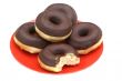 Four and a half chocolate donuts.