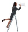 Business woman yells in megaphone