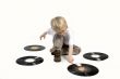 child with black vinyl