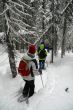 White parka, snowshoe hikers