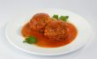 Meatballs with mushrooms in tomato sauce.