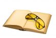 open book with yellow sunglasses on white