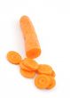 close-up of chopped carrot on white