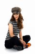 The red-haired model posing in studio