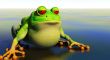 frog cartoon in reflective pond