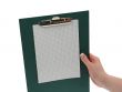 female hand holding a clipboard