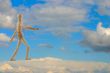 woden figure walking on clouds