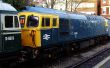 Blue and yellow heritage diesel train