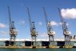 Four cranes at empty dockside