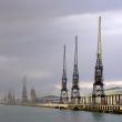 Three cranes at dockside