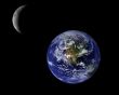 Blue Planet Earth And Crescent Moon