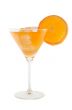 orange cocktail with slice of orange and ice cubs
