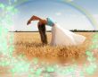 stretching woman with rainbow, water and flowers