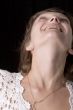 smiling woman looking up