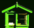 contrasty abstract of green workman`s shed