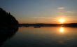 bay boats at sunset