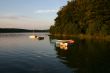 bay boats at sunset