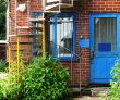 back door and spiral stairs