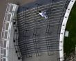 Person walking up steps