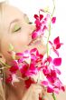 happy blond with orchid
