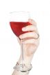 Hand with red wine glass