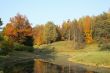 Picturesque autumn landscape of river and bright trees and bushes
