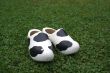 Wooden shoes with cow print.