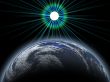 rising moon above an earthlike planet