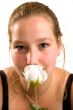 young woman holds a rose