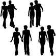 Man Woman Couple Walk Silhouettes