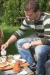 Enjoying a cup of coffee