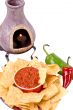 candle with chips and salsa