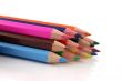 Stack of colored pencils on a white background