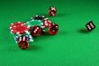 An Action shot of 5 dice thrown onto the table