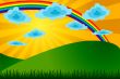Summer landscape with a rainbow. The vector image.