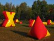 paintball battlefield, inflatable figures on field