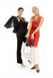 two happy girls with shopping bags